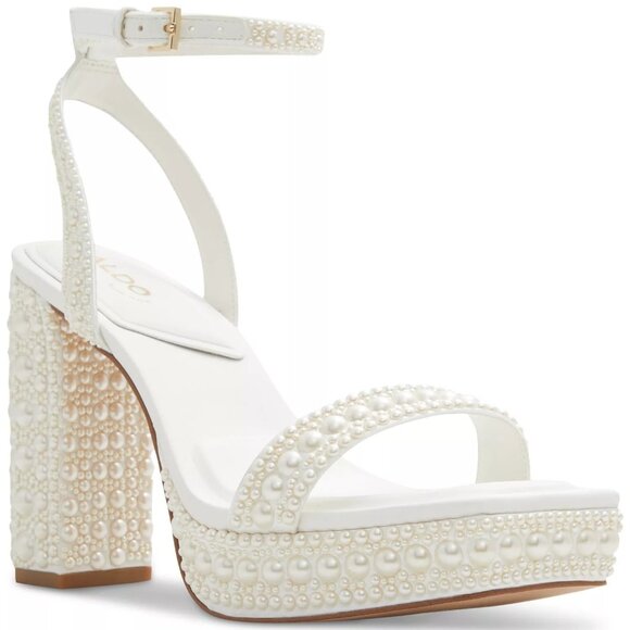 ALDO Womens Lulu Pearl Two Piece Platform Dress Sandals White Size 9 NIB - Picture 1 of 5